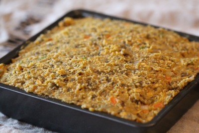 Kelly Childs' completed cake pan full of nut, quinoa and millet loaf